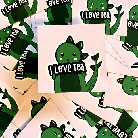 The I Love Tea Dinosaur Paper Sticker